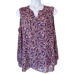 Christie B XXL Red Blue Abstract Chiffon Sleeveless Blouse Plus Sz 2X Maximalist